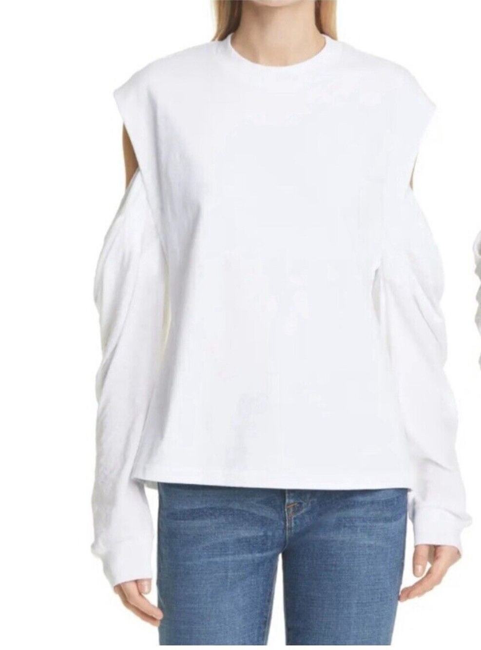 RTA BRAND Capucine Slouching Cold Shoulder white Long Sleeve Cotton T-Shirt M